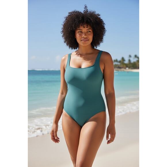 J. Crew Green Ribbed Square Neck One-Piece Swimsuit NWT Size 24 - Picture 13 of 13